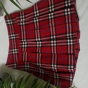 Red Pleated Plaid Skirt